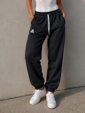 Adidas Women’s High-Rise Elastic-Waist Sweat Pants Straight Leg Black ($80) NWT
